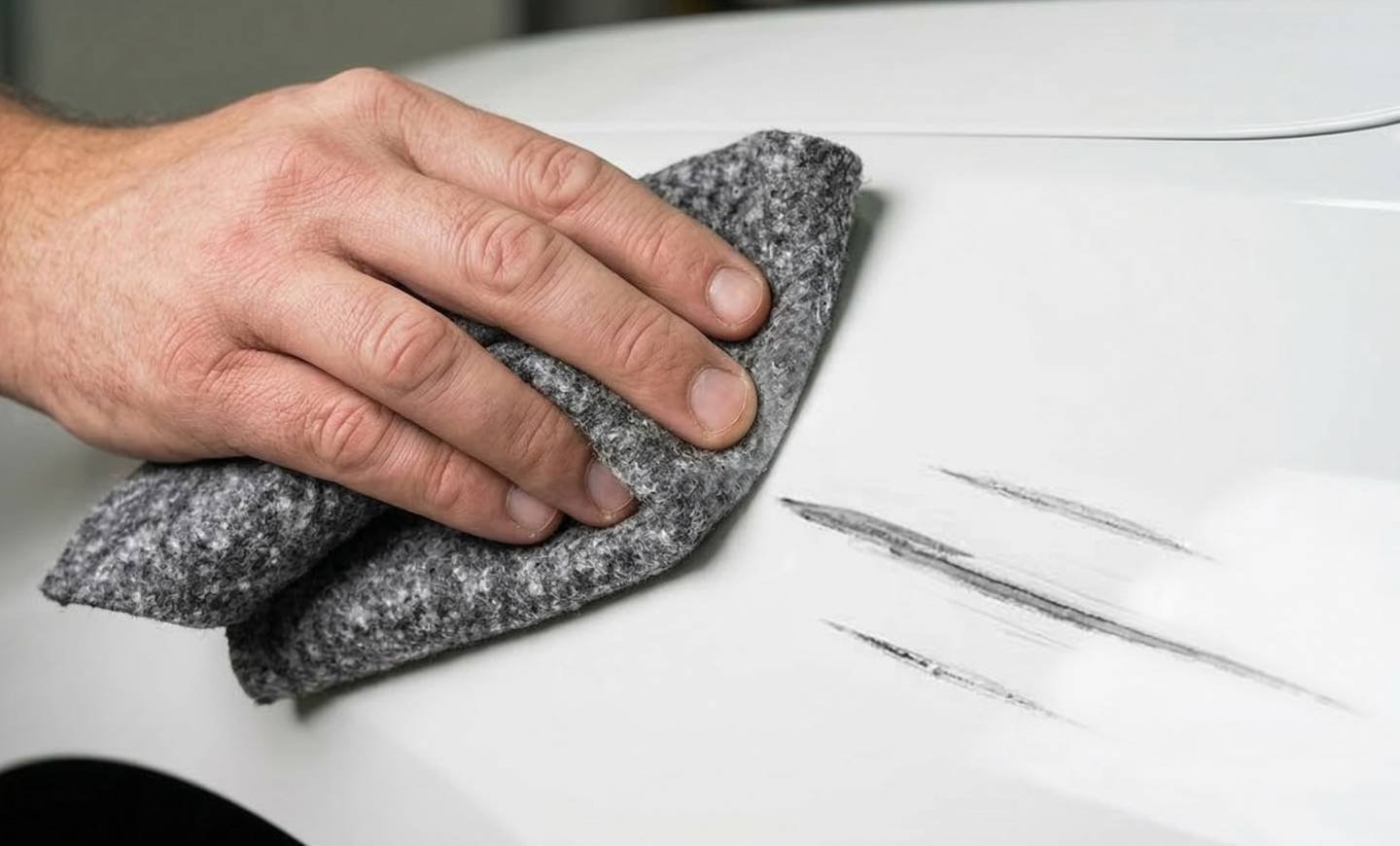 Applying NanoPolix to a scratch on a car panel