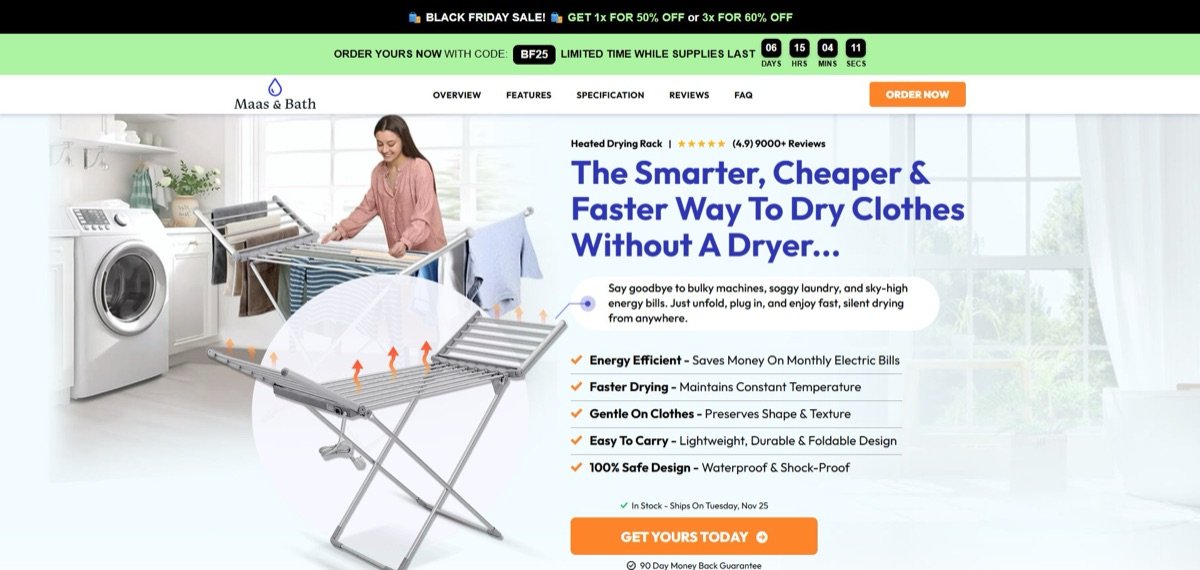 Maas & Bath Heated Drying Rack